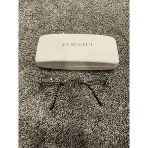 Versace Rectangle Chrome Crystals Eyeglasses Frame